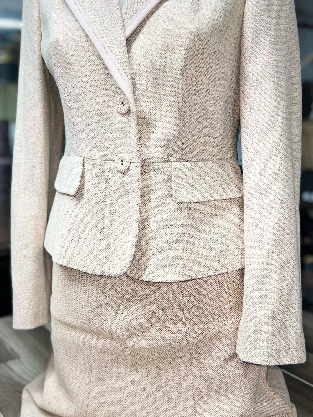 Ann Taylor Blush Pink Tweed Jacket and Pencil Skirt with Satin Lining
